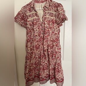 Anthropologie Floral Red and Cream Women's Dress